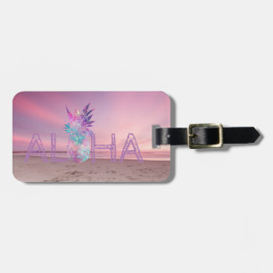 Etiqueta De Bagagem Adorável Aloha Abacaxi Havaiano,Pôr do Sol na Prai