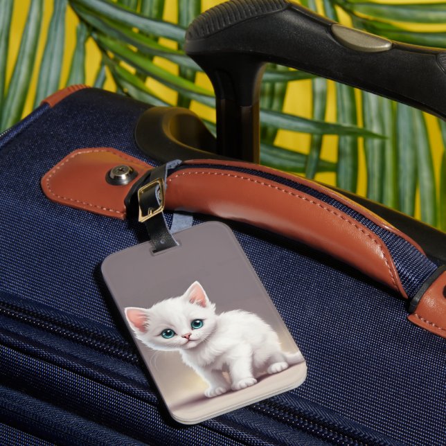 Etiqueta De Bagagem Adorável gatinho branco (Frente Insitu 1)