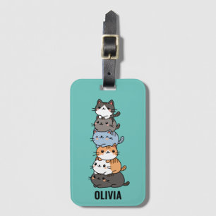 Etiqueta De Bagagem Adorável Pilha de Gatos Kawaii Fofos