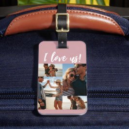 Etiqueta De Bagagem Adoro-nos o Script Photo Collage Pink