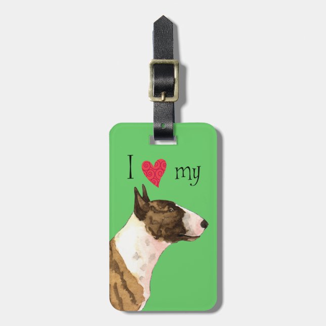 Etiqueta De Bagagem Adoro o meu Mini Bull Terrier (Frente Vertical)