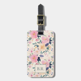 Etiqueta De Bagagem Aestética Romântica Floral Elegante Rosa Esbranqui