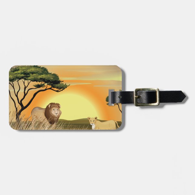 Etiqueta De Bagagem African Safari Sunset Lion and Lioness (Frente Horizontal)