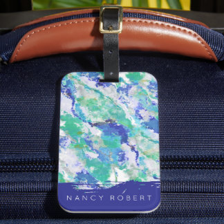 Etiqueta De Bagagem Ágata Azul Personalizada Pedra Natural