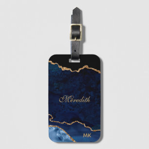 Etiqueta De Bagagem Agate de brilho Dourado do Marinho personalizado