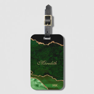 Etiqueta De Bagagem Agate de brilho Dourado verde personalizado