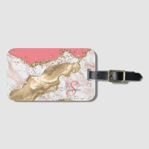 Etiqueta De Bagagem Agita Glitter Rosa Personalizada Monograma