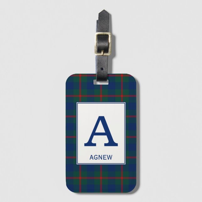 Etiqueta De Bagagem Agnew Tartan Green e Blue Xadrez Patterno (Frente Vertical)