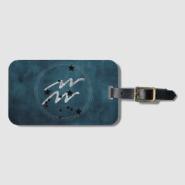 Etiqueta De Bagagem Água zodiac preto & constelação prata verde-água