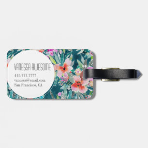 Etiqueta De Bagagem Aguarela floral tropical colorida de WOOT