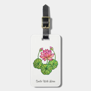 Etiqueta De Bagagem Aguarela Lotus cor-de-rosa com botões & folhas