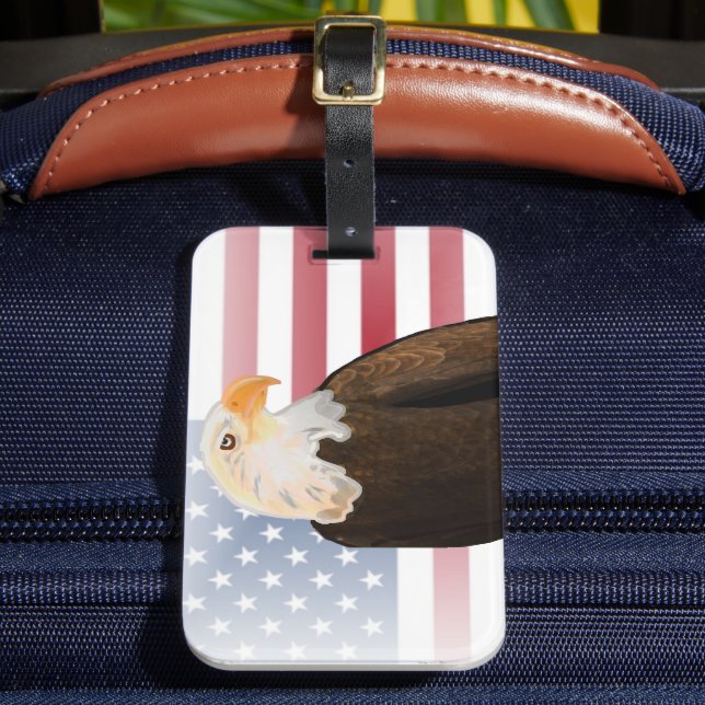 Etiqueta De Bagagem Águia com bandeira americana desbotada (Frente Insitu 2)