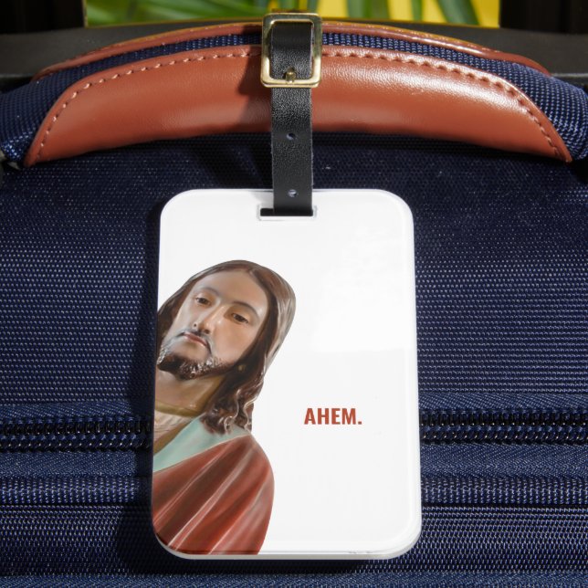 Etiqueta De Bagagem Ahem Engraçado Jesus em Branco (Frente Insitu 2)