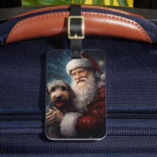Etiqueta De Bagagem Airedale com Papai Noel Natal Festivo
