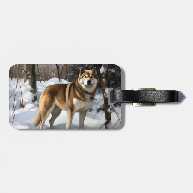 Etiqueta De Bagagem Akita Deixe Nevar Natal (Traseira Horizontal)