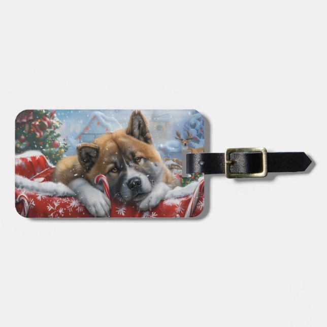 Etiqueta De Bagagem Akita Dog Christmas Festivo (Frente Horizontal)