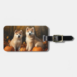 Etiqueta De Bagagem Akita Puppy Autumn Delight Pumpkin