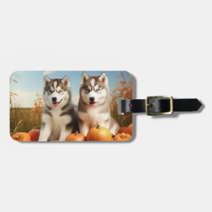 Etiqueta De Bagagem Alaskan Malamute Puppy Autumn Delight Pumpkin