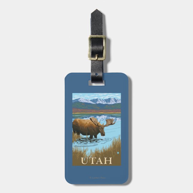Etiqueta De Bagagem Alces DrinkingUtah (Frente Vertical)