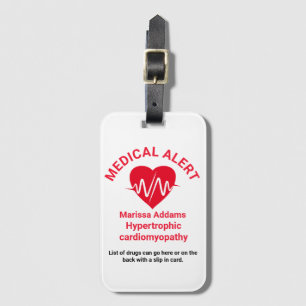 Etiqueta De Bagagem Alerta Médico, Doente Cardíaco
