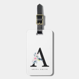 ETIQUETA DE BAGAGEM ALFABETES FLORAIS AZUIS SUAVES LETRA A