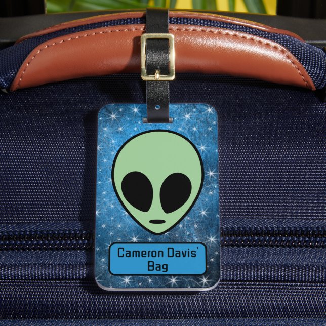 Etiqueta De Bagagem Alienígena verde divertida personalizada (Frente Insitu 2)