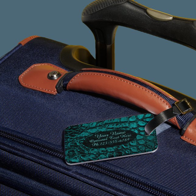 Etiqueta De Bagagem Alligator Teal Faux Leather (Criador carregado)