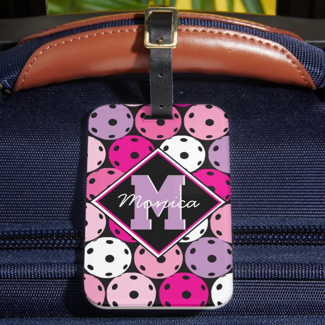 Etiqueta De Bagagem Almôndegas rosa, brancas e roxas, com nome (Frente Insitu 2)