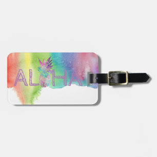 Etiqueta De Bagagem Aloha Abacaxi Havaiano, Salpico de Aquarela