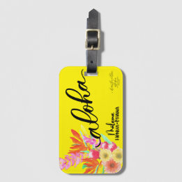 Etiqueta De Bagagem Aloha Yellow Tropical Tag - Malama Honua Ohana