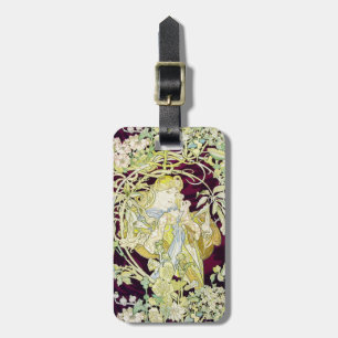 Etiqueta De Bagagem Alphonse Mucha Mulher com Margarida Art Nouveau Ar