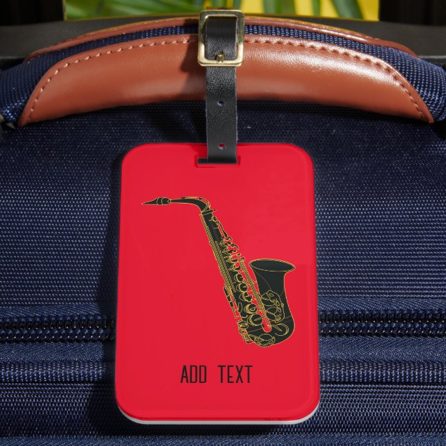 Etiqueta De Bagagem Alto Saxofone em Red Personalizable (Frente Insitu 2)