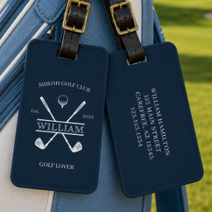 Etiqueta De Bagagem Amante de Golfe Cruz Clube Azul Escuro
