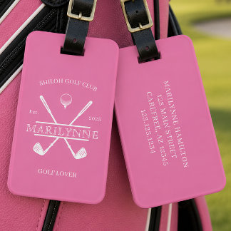 Etiqueta De Bagagem Amante de Golfe Cruz Clube Rosa