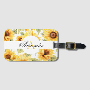 Etiqueta De Bagagem Amarelo Amarelo Folha de Girassol Monograma