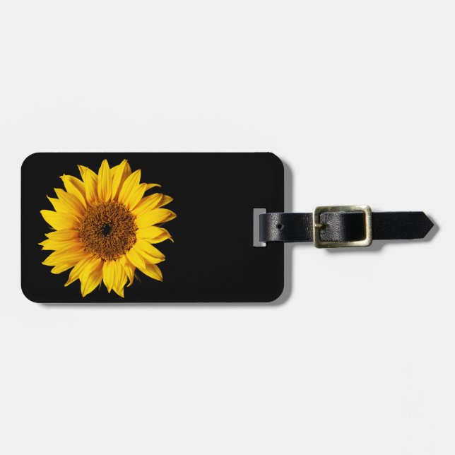 Etiqueta De Bagagem Amarelo do girassol no preto - flores (Frente Horizontal)