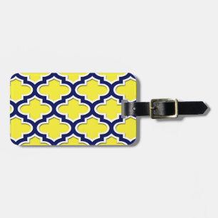 Etiqueta De Bagagem Amarelo, Marinho Azul, Whg Quatrefoil Marroquino #
