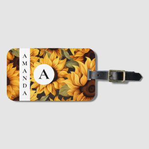 Etiqueta De Bagagem Amarelo pintado Nome Grande do Girassol Monograma