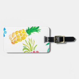 Etiqueta De Bagagem Amarelo, rosa e abacaxi, fruta de aquarelas