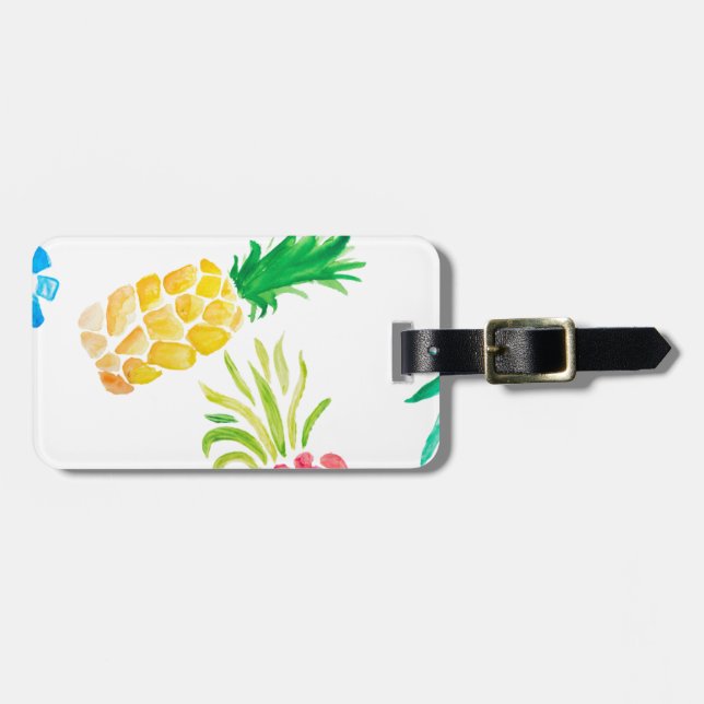 Etiqueta De Bagagem Amarelo, rosa e abacaxi, fruta de aquarelas (Frente Horizontal)