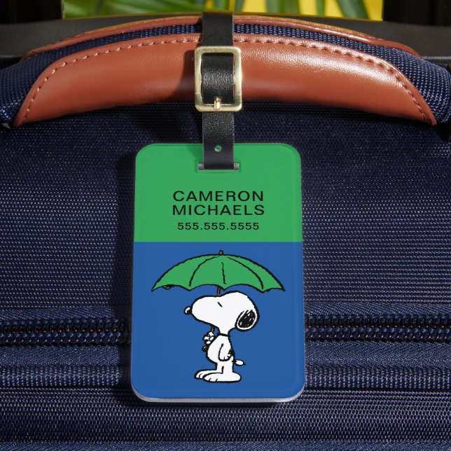 Etiqueta De Bagagem Amendoins | Snoopy Green Umbrella (Frente Insitu 2)