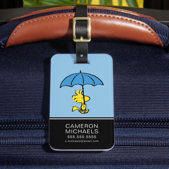 Etiqueta De Bagagem Amendoins | Woodstock Blue Umbrella (Frente Insitu 2)