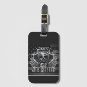 Etiqueta De Bagagem American Biker ADD NAME Skull V-Twin Motocicletas