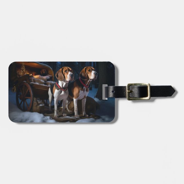Etiqueta De Bagagem American English Foxhound Snowy Sleigh Natal (Frente Horizontal)