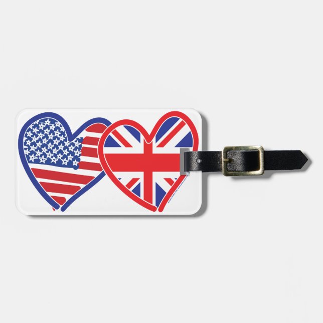 Etiqueta De Bagagem American Flag Union Jack Flag Hearts (Frente Horizontal)
