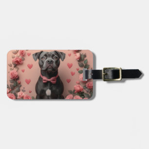 Etiqueta De Bagagem American Staffordshire com Rosa-Dia de os namorado