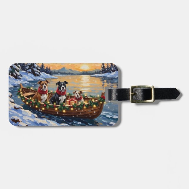 Etiqueta De Bagagem American Staffordshire Terrier Christmas Boat (Frente Horizontal)