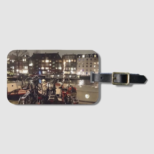 Etiqueta De Bagagem Amesterdã, Canal e Bicicletas (Frente Horizontal)