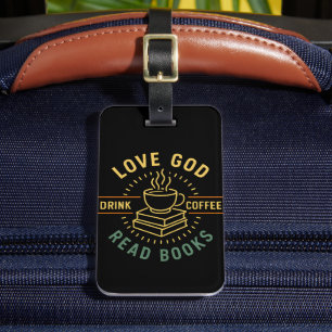 Etiqueta De Bagagem Amor Deus Beba Café Ler Livros Vintage