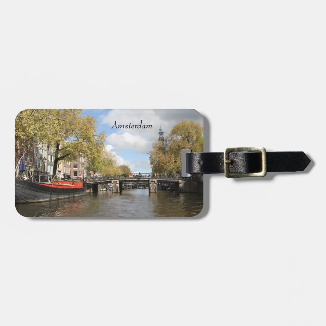 Etiqueta De Bagagem Amsterdã, Canal, Ponte, Embarcação Doméstica, Espí (Frente Horizontal)